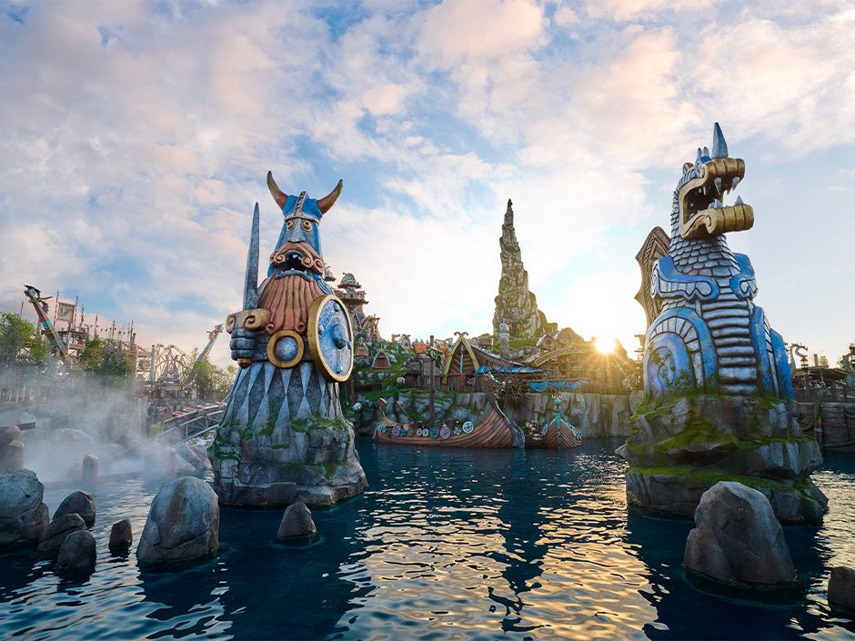 A view of Isle of Berk in Epic Universe