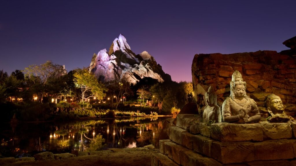 A train ascends Mt. Everest at Expedition Everest - Legend of the Forbidden Mountain