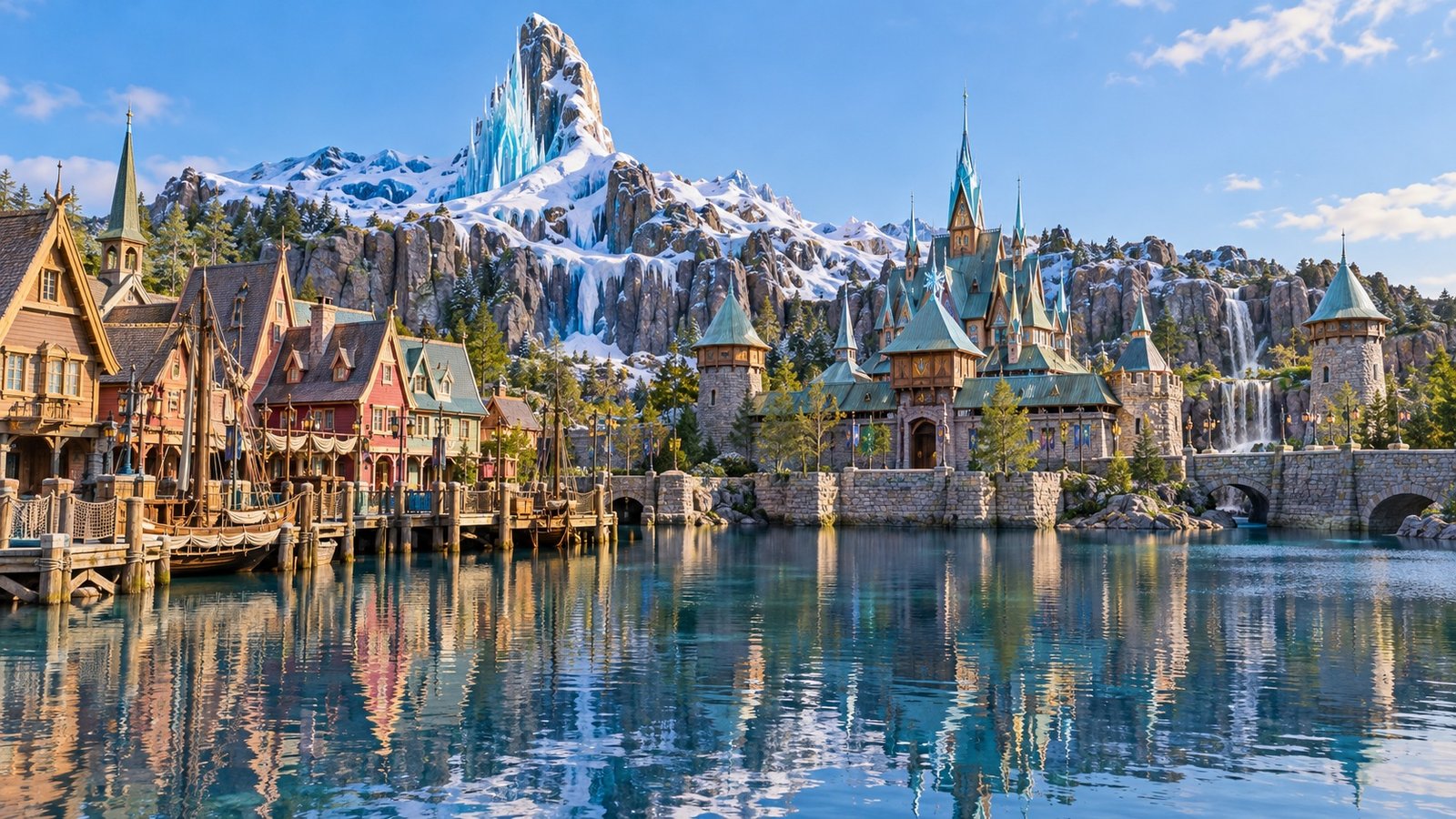 Ilustración de Arendelle y World of Frozen en Disney Adventure World