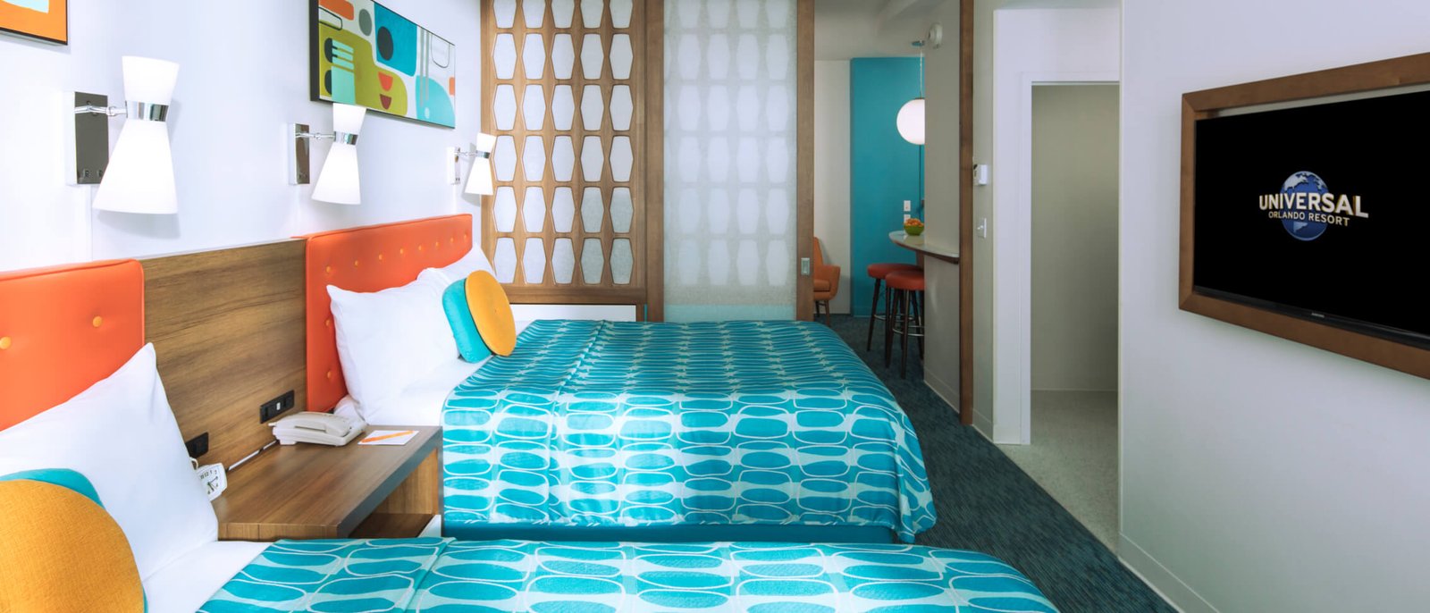 Two queen beds in a Family Suite at Universal Cabana Bay Beach Resort.