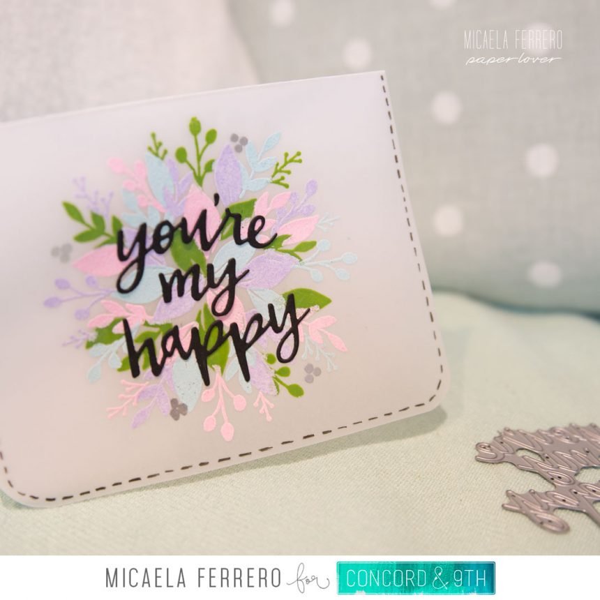 Sellos Turnabout florales con embossing en vellum