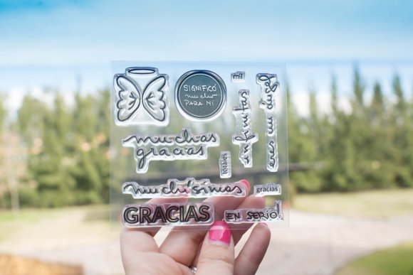Sellos Clear Stamps para tarjeta de agradecimiento en Español - Micaela Ferrero